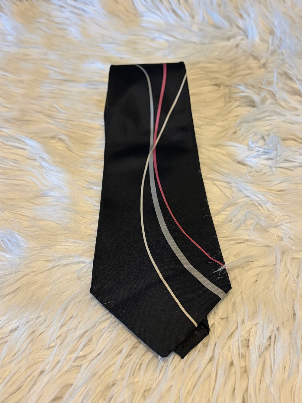 Bachrach Black Silk Tie with Pink and Gray Curved Stripes